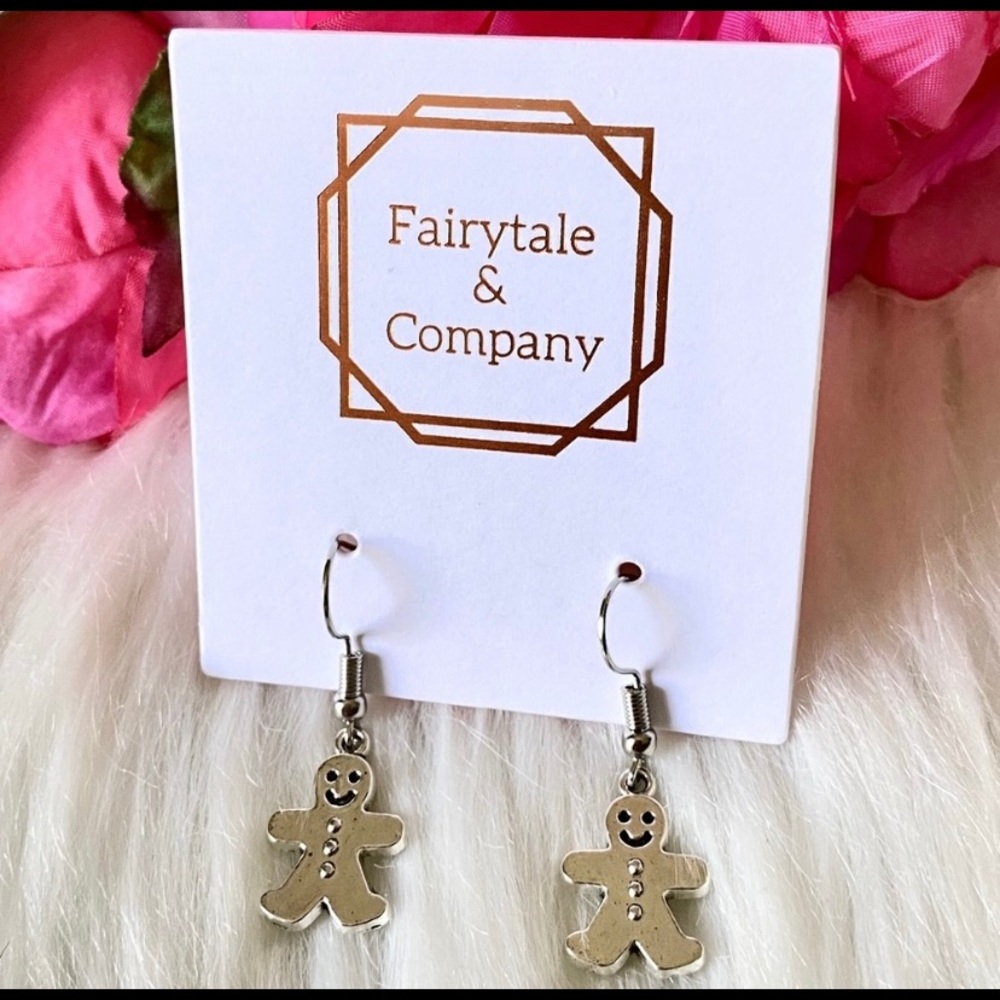 Gingerbread Man silver color dangle earrings